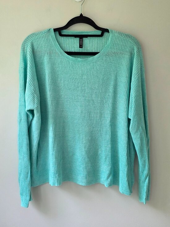 Eileen Fisher Sweaters - Eileen Fisher Organic Linen Ribbed Knit Crewneck Sweater | LG |Teal Turquoise